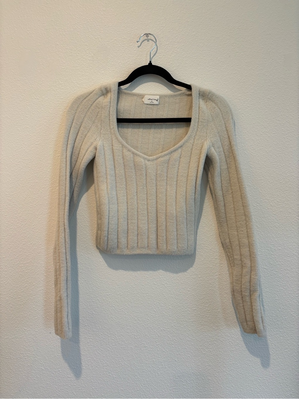 Wilfred Free oatmeal heather ribbed v-neck long sleeve sweater size XS